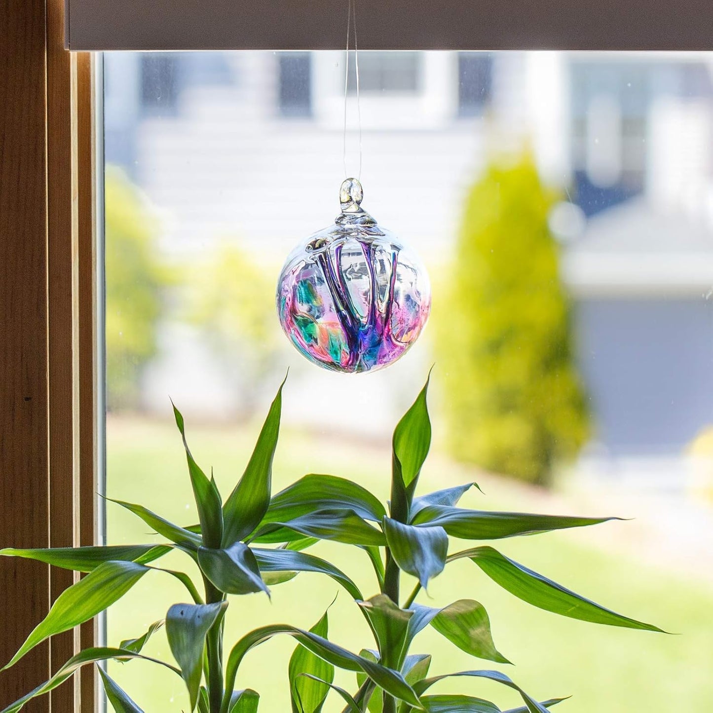 Luke Adams Glass | 3" Mini Glass Tree of Life | Handmade Ornament | Hanging Garden Gazing Ball | Indoor Outdoor Home Décor | (Pink Violet Teal)