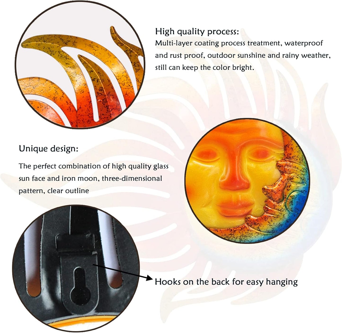 Sun Metal Wall Art Outdoor Decor Sun Moon Face Wall Decor Rust Proof Large Metal Sun(18Inch) Hanging Patio Living Room Bedroom Garden Fence