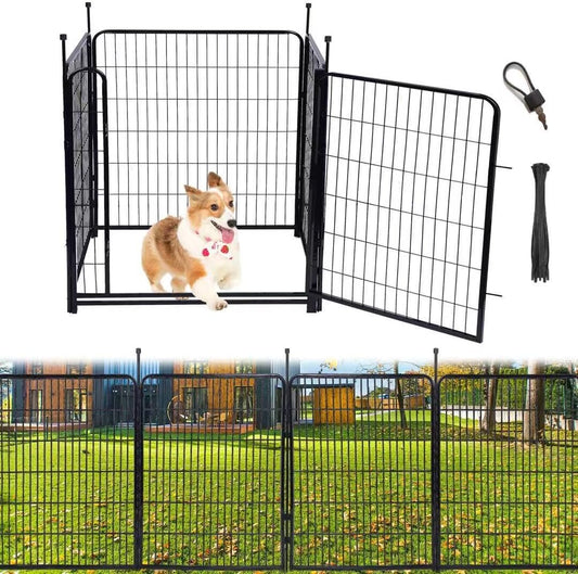 Tall Garden Fence,Wide Gate Low Threshold Fence for Garden, 32in(H) 4 Panels Total 8.9 Ft(L) Animal Barrier Fence, Flower Bed Fencing, Dog Fences Outdoor for Yard