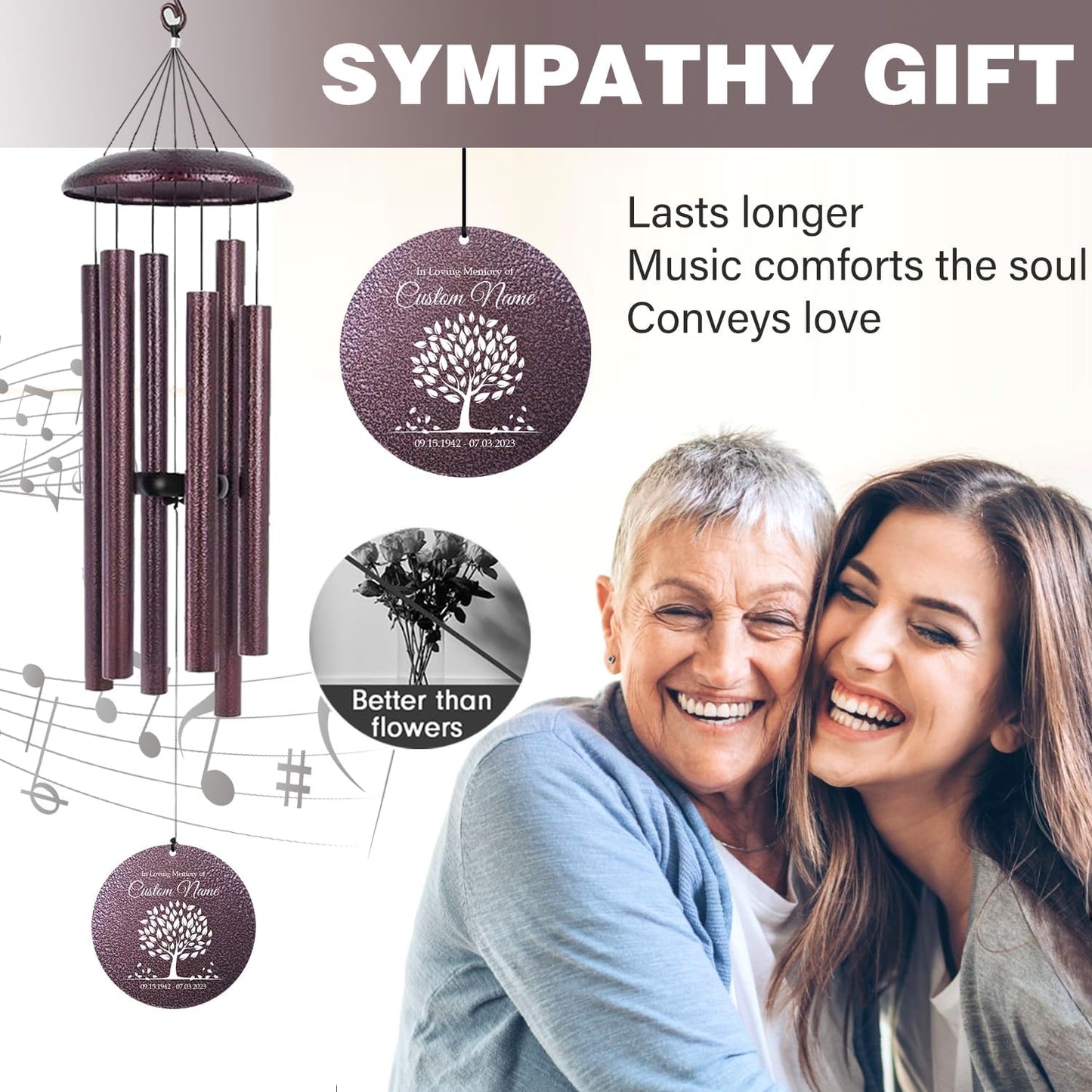 ASTARIN 36" Large Deep Tone Personalized Sympathy Wind Chimes, Memorial Wind Chime for Loss of Mother Father Loved One, Tree of Life Bereavement Gifts Decor Outdoor Patio Garden(Produced in USA)