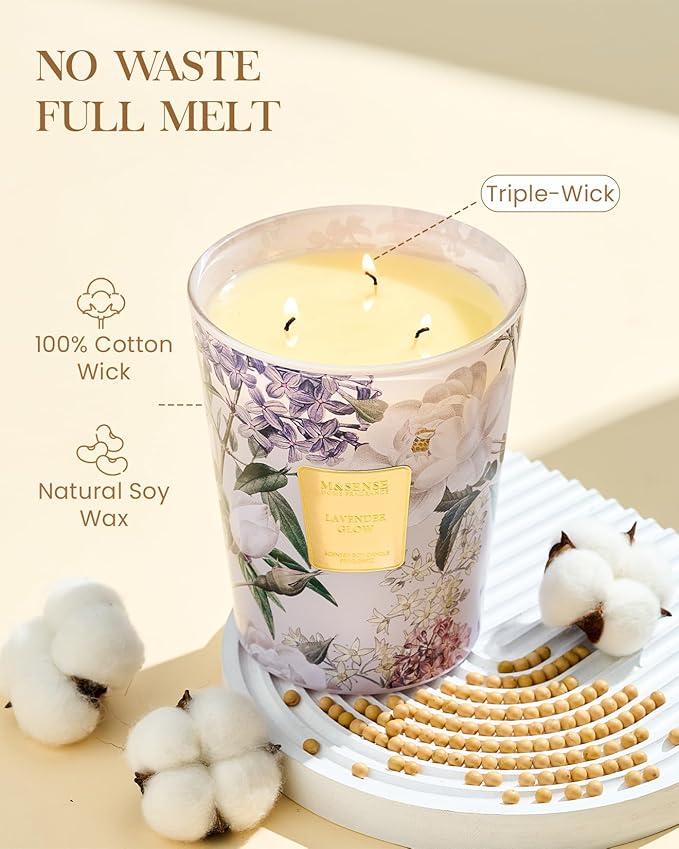 M&SENSE Extra Large Lavender Soy Candles for Home Scented 35oz 150 Hour Long Lasting Slow Burning, 3-Wick Natural Aromatherapy Candle Highly Scented Home Fragrance Gift for Women Men