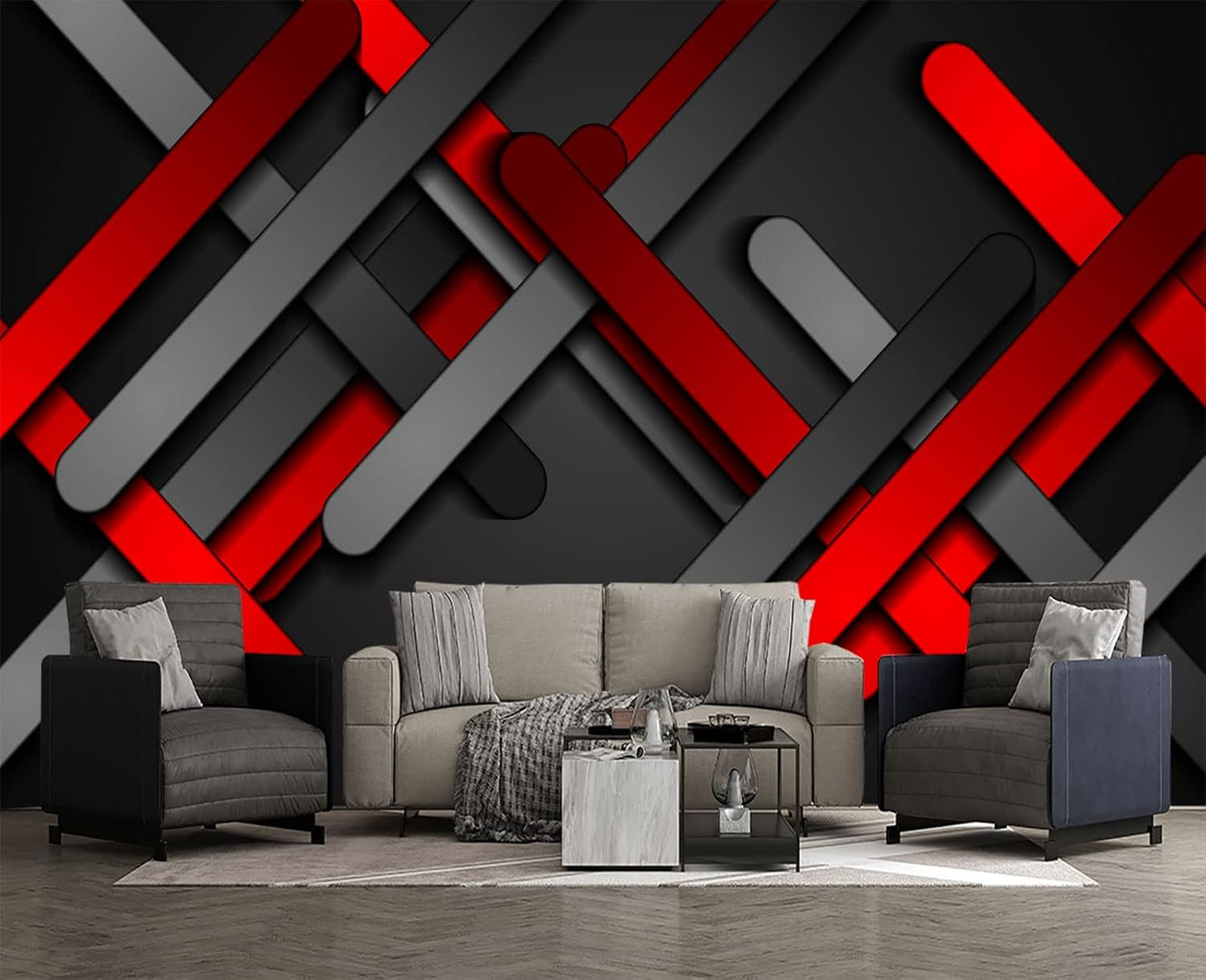 Red Black Metal 3D Wall Mural Wallpaper for Bedroom 137" x 100"