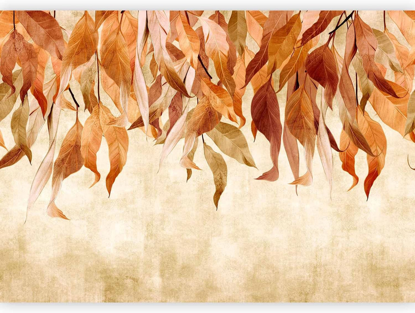 artgeist Premium Wall Mural Hanging Leaves 197x138 in - Non-Woven Wallpaper Fleece Wall Decor Photo Print Picture Image Design Nature Botanical Concrete Orange Beige b-C-10146-a-c