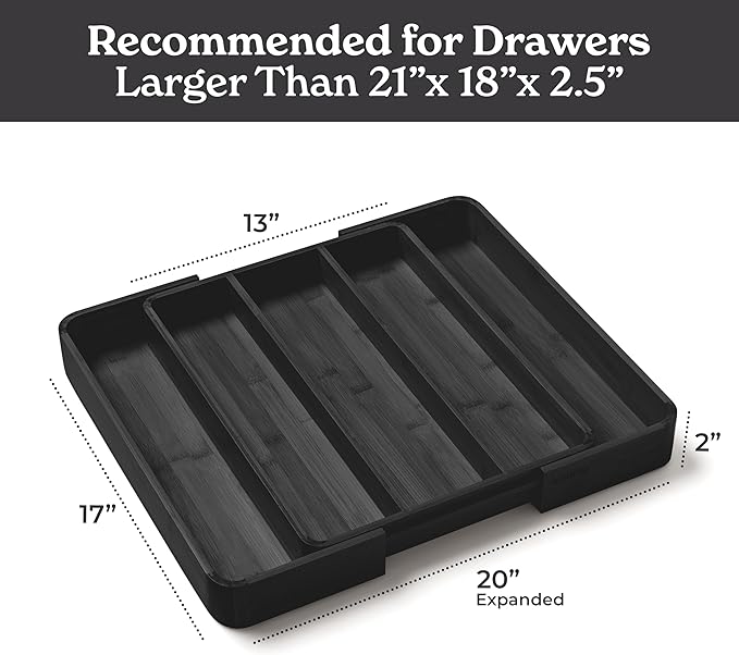 SMIRLY Silverware Drawer Organizer – Bamboo Kitchen Drawer Organizer, Adjustable Utensil Holder and Cutlery Tray, Drawer Dividers for Flatware and Kitchen Utensils