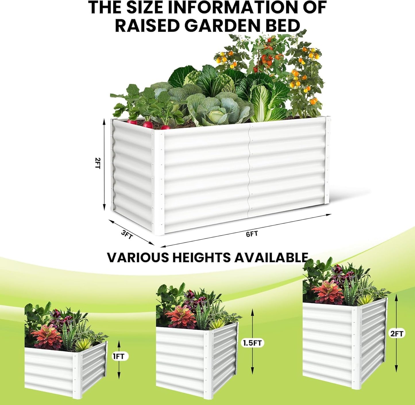 Large Outdoor Planter Boxes Kit Set of 2,6x3x2ft Galvanized Raised Bed Planter with Open-Ended Base Design, Elevated for Outdoor Plants, Durable Raised Bed for Gardening,Green