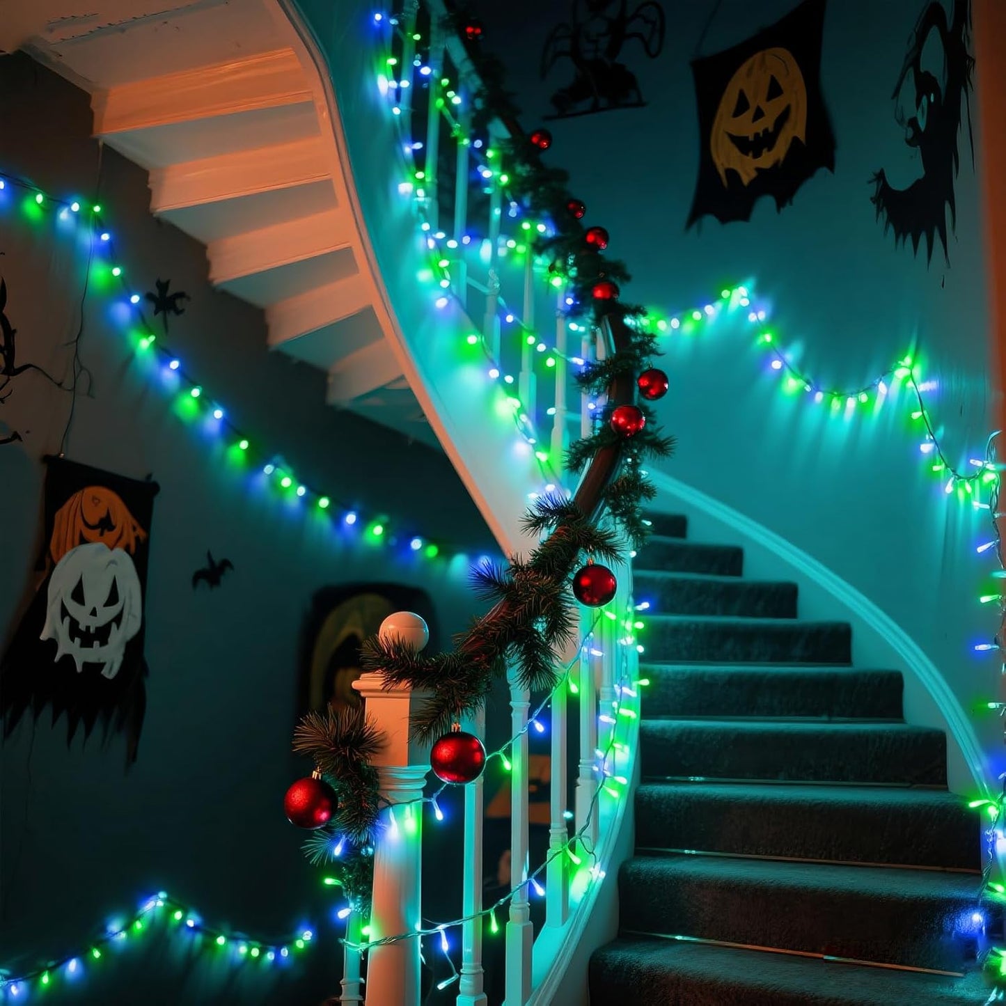 Blue Green Christmas Lights Outdoor Waterproof 131ft 400 LED Christmas Lights Clear Wire Connectable Twinkle Fairy String Light Plug in for Indoor Bedroom Wedding Classroom Tree Decorations