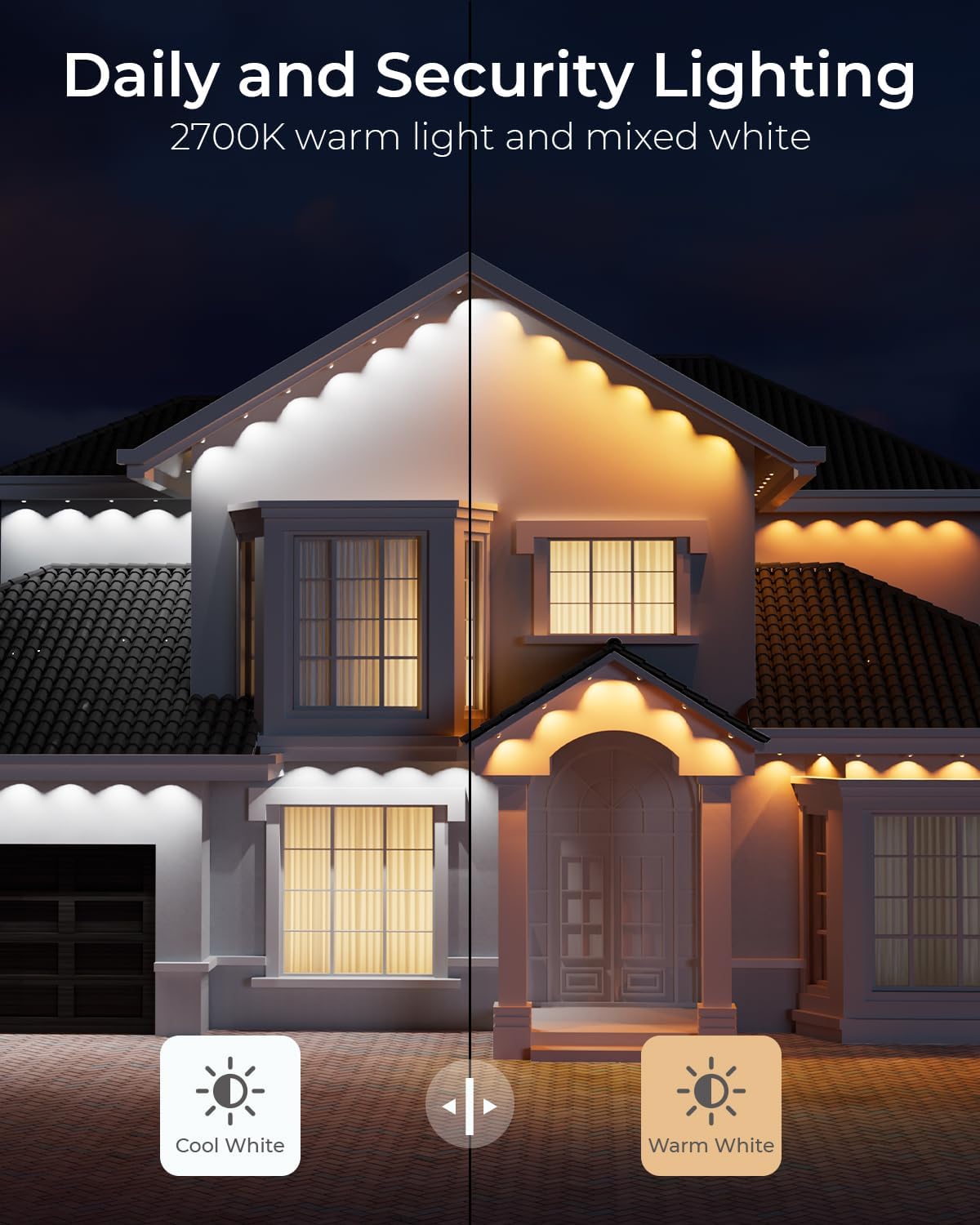 CINOTON Permanent Outdoor Lights 200ft, Smart RGBW Eaves Lights with 144 LEDs, IP67 Waterproof, 111 Scene Mode for Daily and Festival, Halloween Christmas Party Holiday Decor, APP/Voice/Remote Control