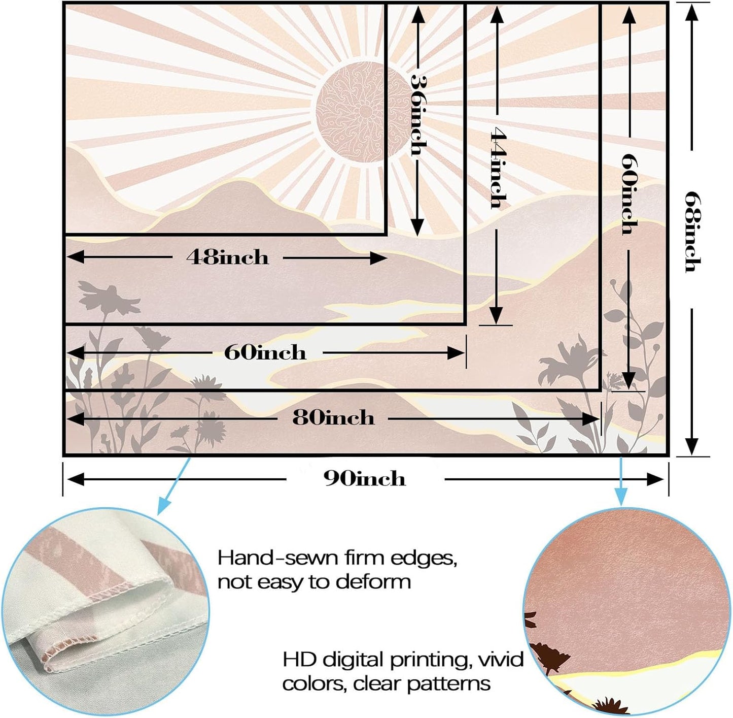 Lunerfex Boho Sun Tapestry Sunset Wall Tapestry, Mountain Tapestries for Bedroom 80s Tapestries Wall Hanging for Bedroom Living Room Decor Boho-1 44"x60"