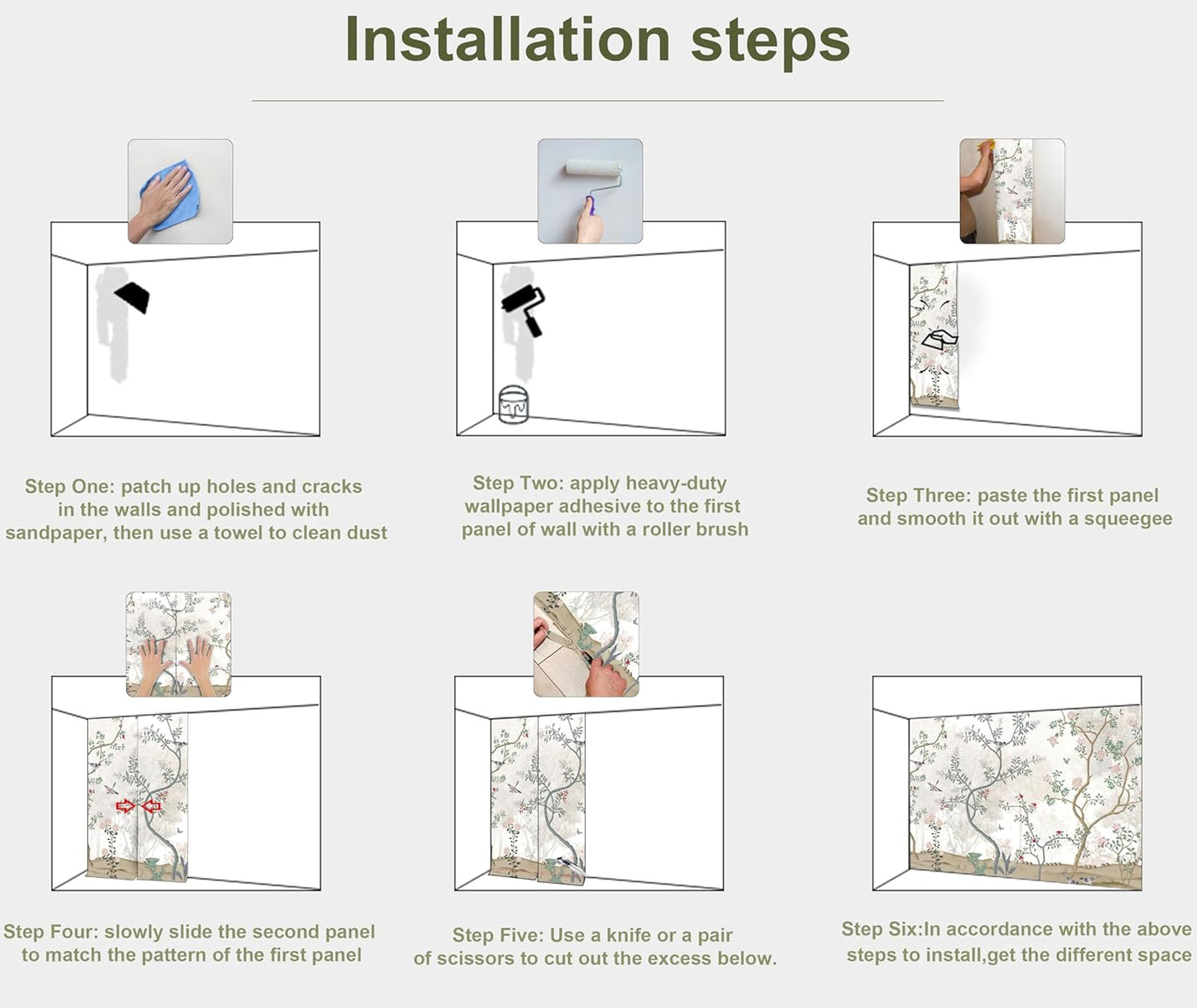 Modern Flower Bird Wallpaper Forest Mural for Bedroom Living Room (Not Peel n' Stick)