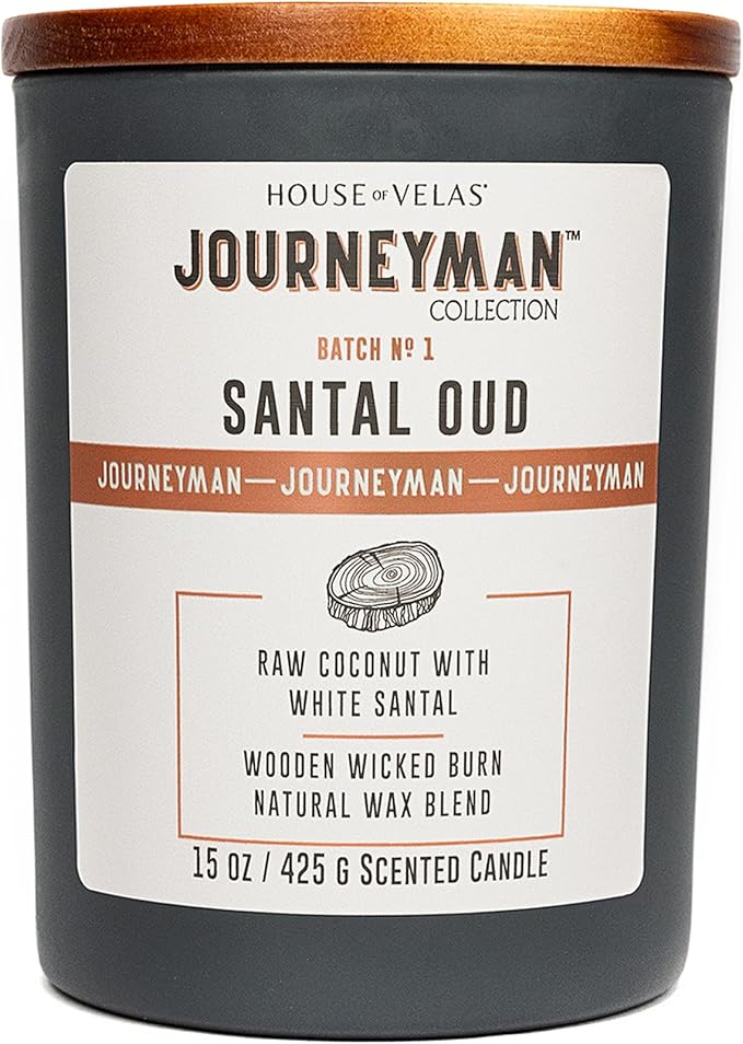 Journeyman Collection Candle, 15oz, Wooden Wick, Santal Oud, Large Painted Jar