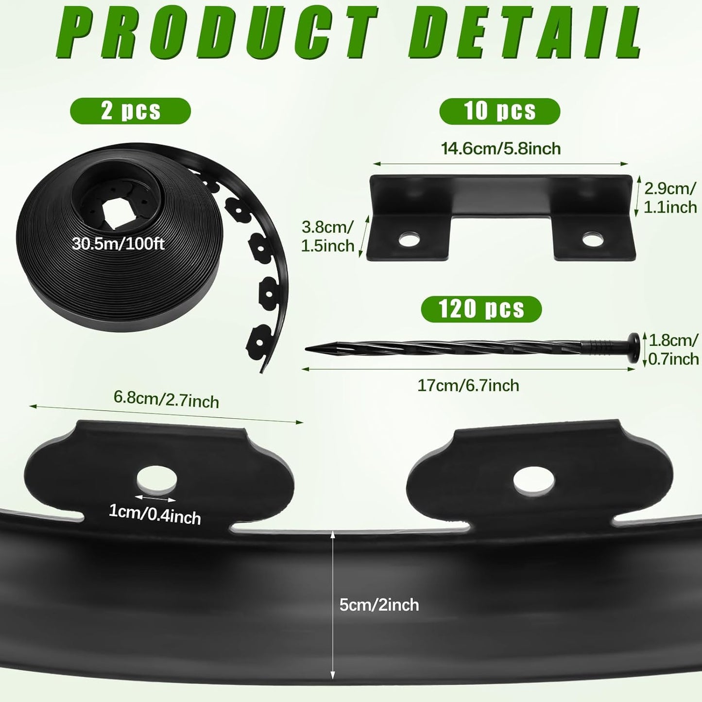 Sasylvia 2'' x 200' Landscape Edging Kit Edging Border Coil Include Anchoring Spikes 10 Connectors Plastic Garden Border for Lawn Garden Grass Yard Home(Black)