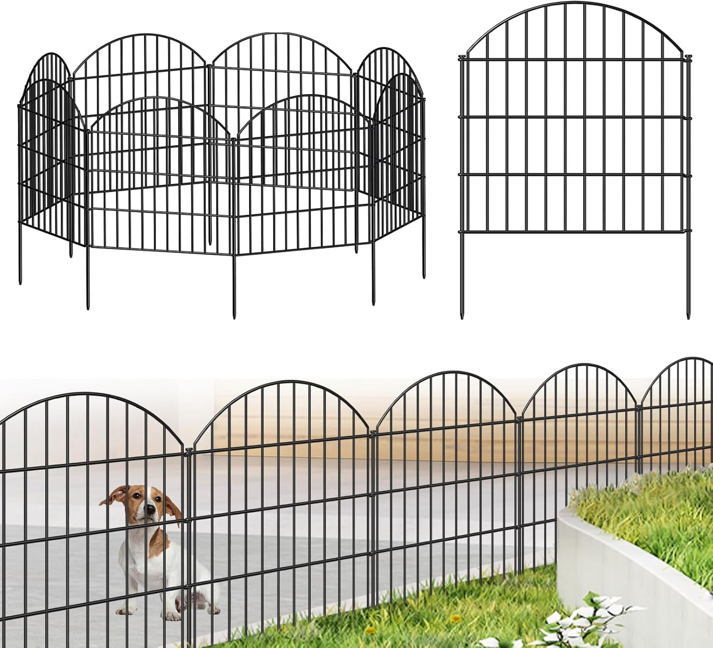 Metal Garden Fence 28in (H) x 18.7ft (L), 8 Panels + 9 Stakes Dog Fence Border Fence Animal Barrier, No Dig Garden Fencing for Yard Flower Bed Lawn Patio Outdoor, CTW2829 Black