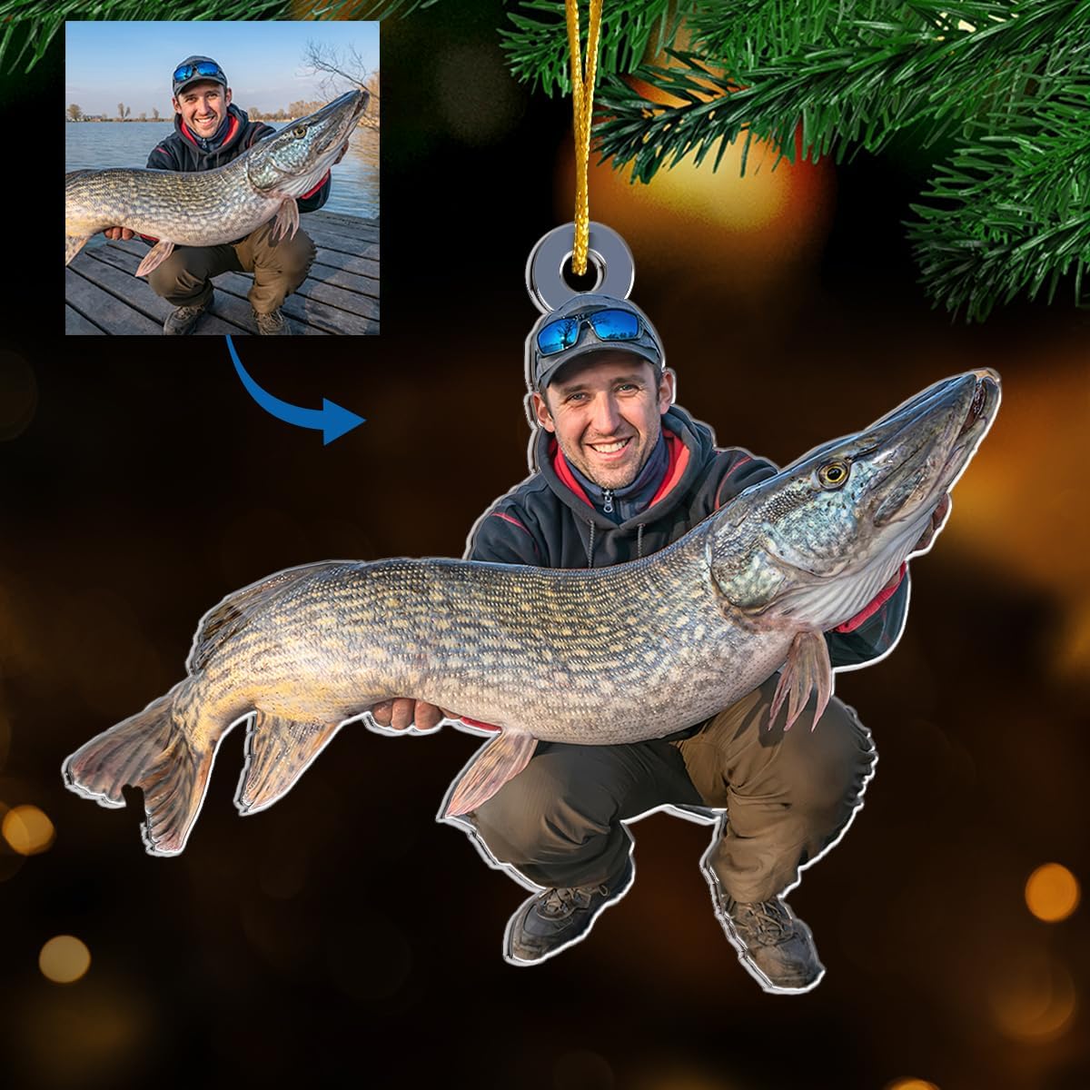 Pawfect House Fishing Christmas Ornaments 2025, Personalized Photo Fishing Gifts for Dad, Brother, Parents, Christmas, Thanksgiving Gifts for Fisherman, Acrylic Christmas Tree Decorations