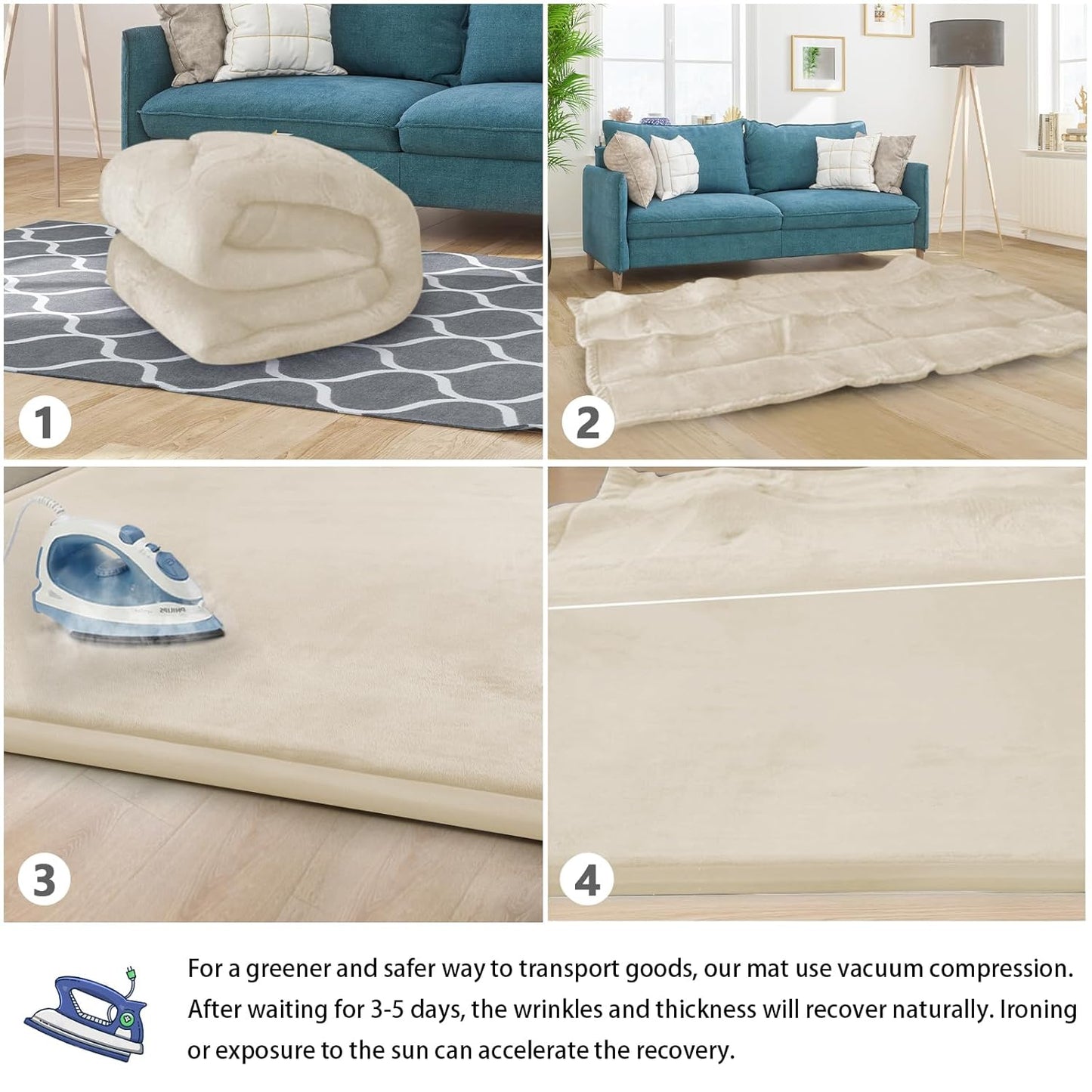 Baby Play Mat for Floor Tummy Time Nursery Rug Muscle Mat Area Playroom Rug Tatami 50 * 50" Memory Foam 1.3" Thick Crawling Mat For Babies,Toddlers, Infants, Kids(Beige)