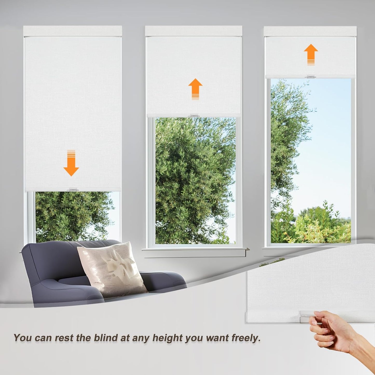 Persilux Blackout Roller Shades & Blinds Windows Shades Free-Stop Blackout Blinds with Jacquard Fabric,Cordless Blinds Pull Down Shades for Home, Easy to Install for Door/Office, White(56" W x 64" H)