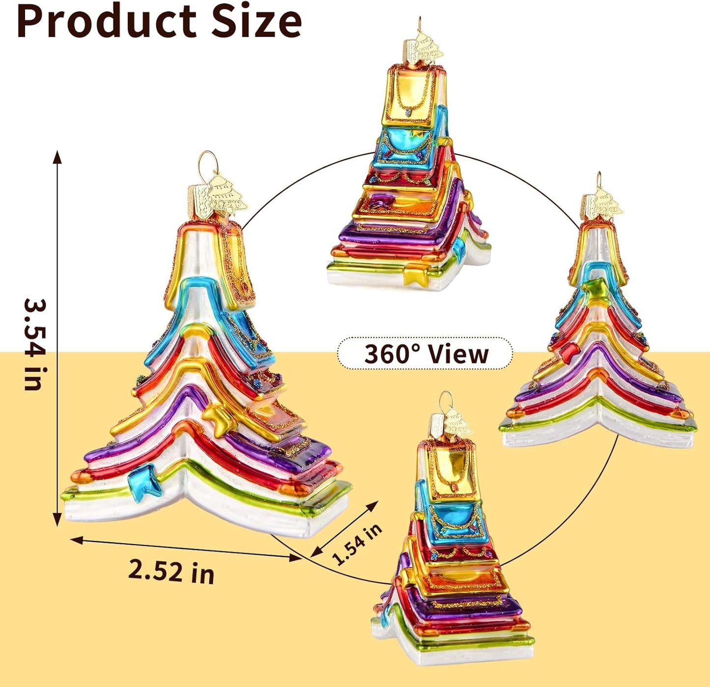 Book Christmas Tree Ornaments,Hand-Blown Glass Ornaments,Colorful Book Tree Shape Watcher Collection Figurines Hanging Ornament,Christmas Decorations for Reading Lovers Holiday Party Home Gift