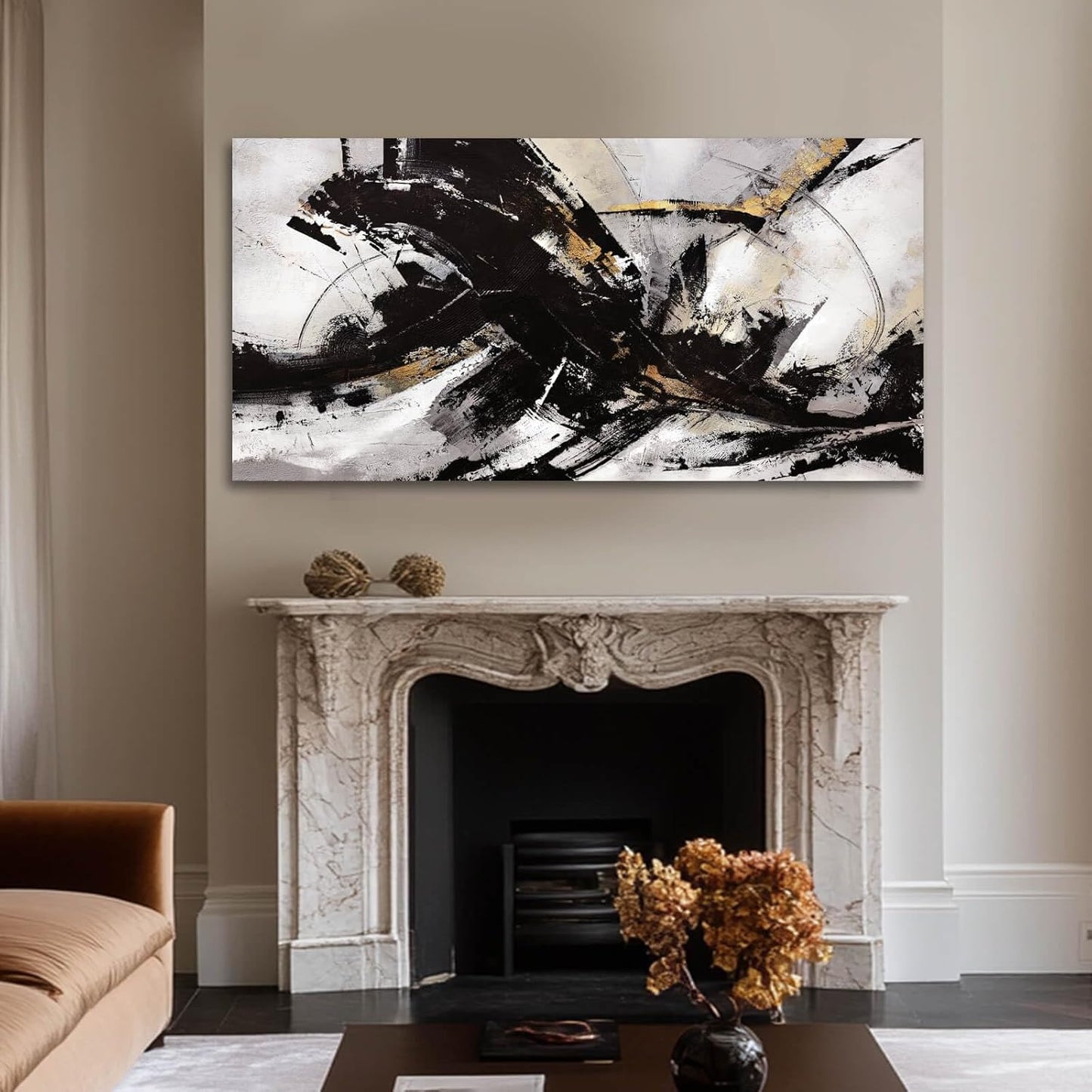 Abstract Wall Art for Living Room Canvas Wall Decor Large Artwork Black And Gold Wall Decorations Black Pictures for Wall 29"x58"