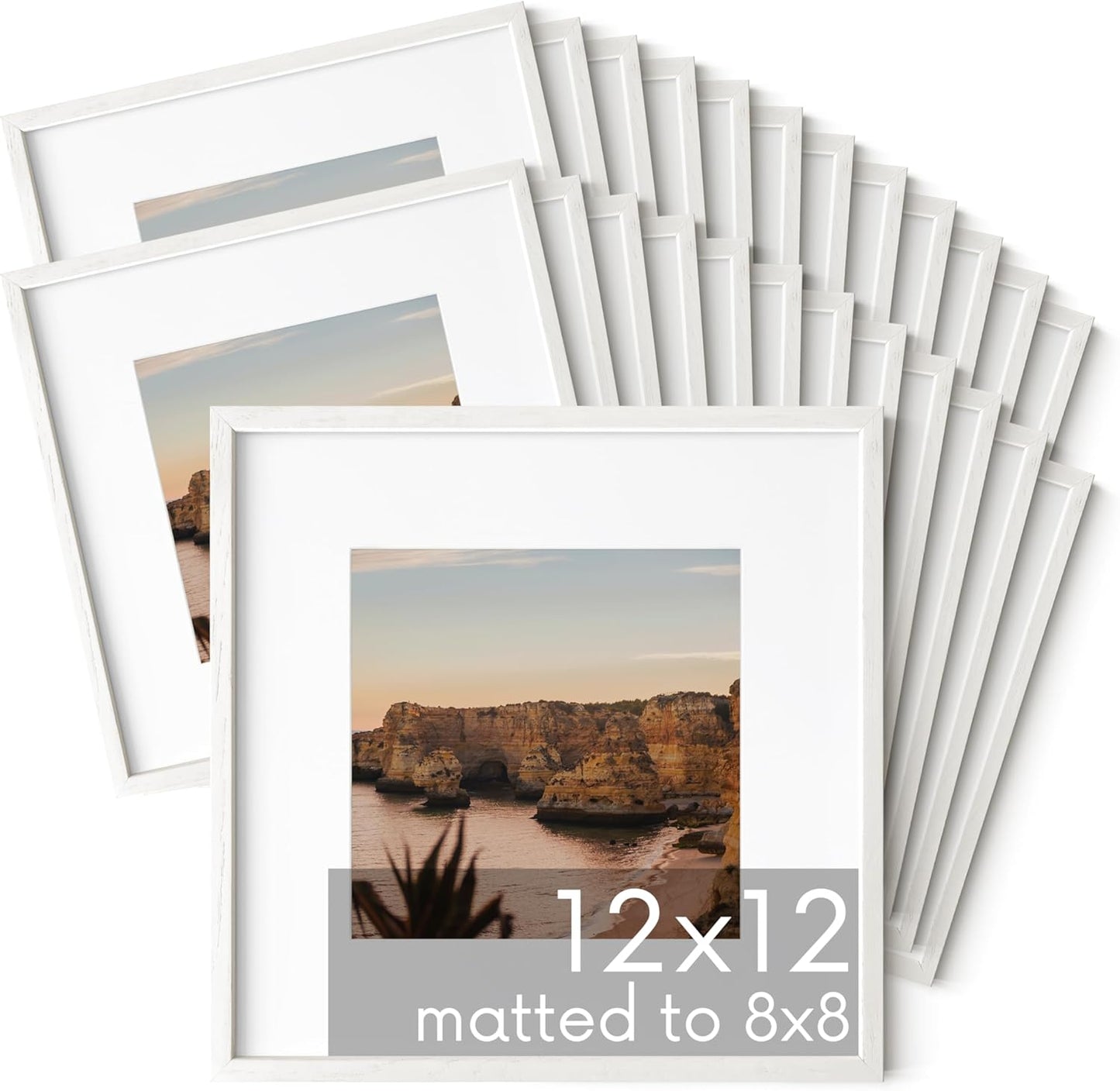 HAUS AND HUES Square Picture Frames 12 x 12 Set of 25 - Photo Gallery Wall Frame Set, Wood Frames With Mat, White Oak