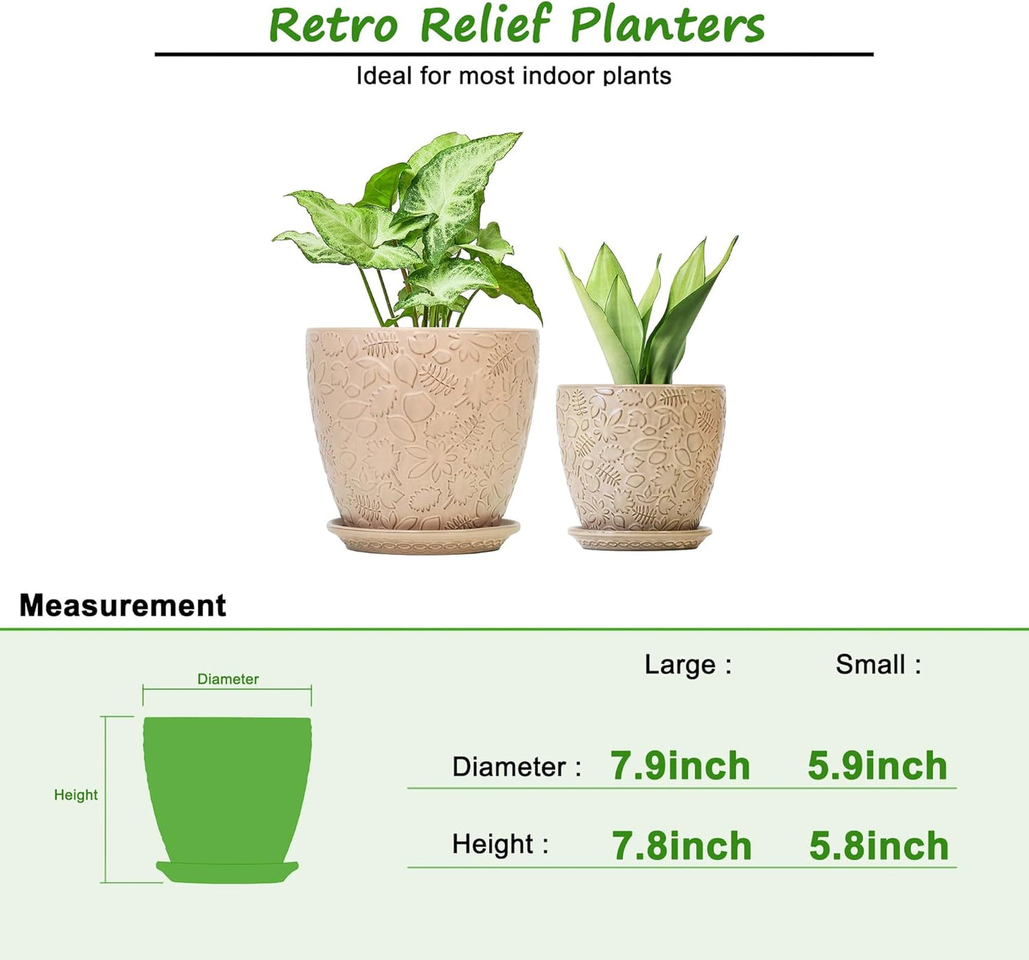 8 Inch + 6 Inch Retro Ceramic Planter Set of 2 with Drainage Hole and Saucer for Multiple Plants, Indoor-Outdoor Garden Pots for Succulent, Orchid, and Flower (Retro Peach)