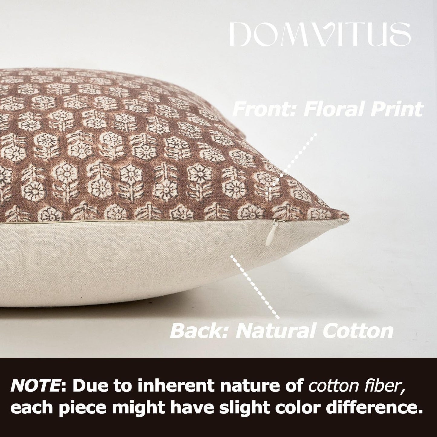 DOMVITUS Floral Pillow Covers Set of 2, 24x24 Pillow Covers, Floral Print Neutral Accent Decorative Pillow Covers for Living Room, Bed, Cognac Brown