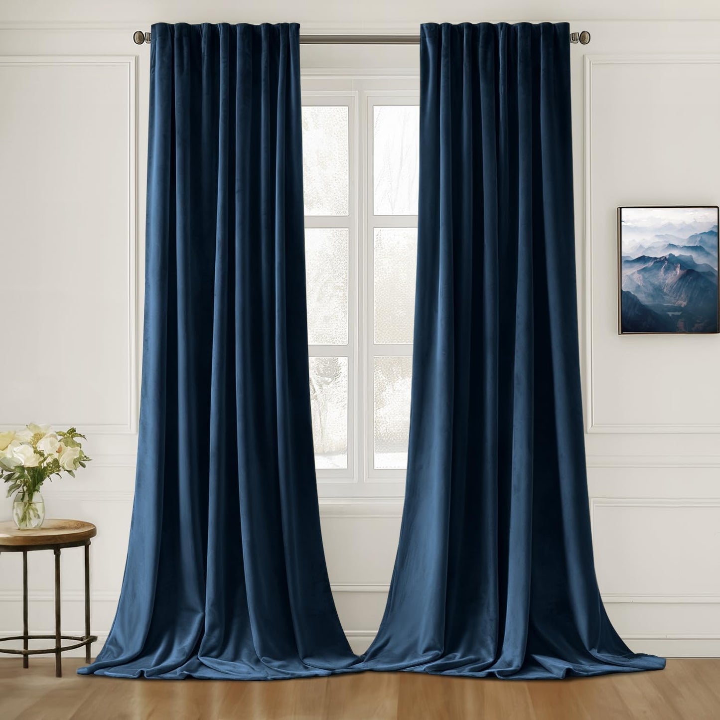 MIULEE Navy Blue Velvet Curtains 108 inches Long 2 Panels - Luxury Pinch Pleated Room Darkening Window Drapes for Bedroom Living Room Thermal Insulated Super Soft Blackout, Back Tab Rod Pocket