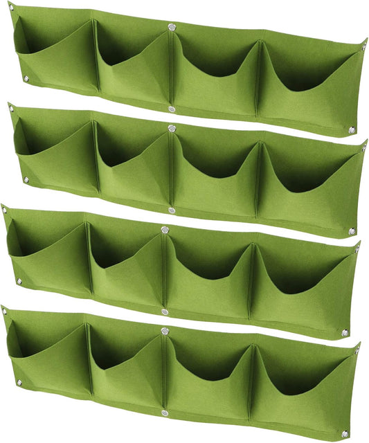 Atyhao Wall Plant Bag,4Pcs 4 Pocket Plant Grow Bag Wall Mounted Reusable Degradable Felt Garden Planter Herbs, Succulents Artificial Pl or Flowers. ()