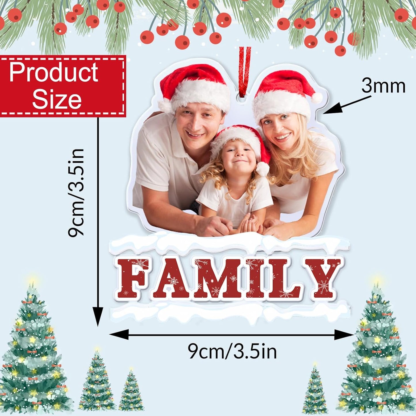 Personalized Photo Ornament Acrylic Custom Christmas Ornaments with Picture Customized Family Christmas Ornament 2023 for Tree Hanging Decoration Gift for Men Women Style 3