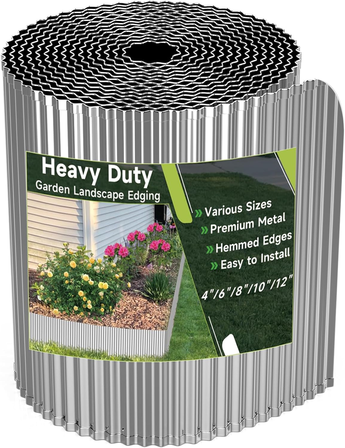 Corrugated Garden Edging,4"×10Ft Galvanized Steel Landscape Edging & Lawn Edging Border,Metal Garden Border for Flower Beds,Garden,Lawn,Raised Beds & Tree Surrounds(Silver)