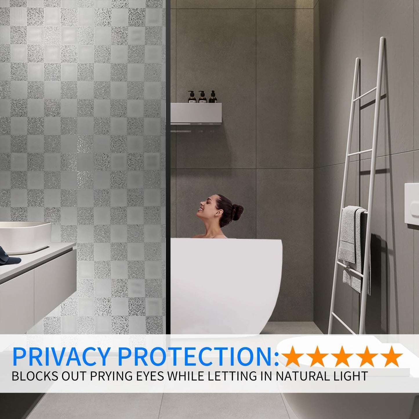 Window Film Privacy Day and Night with Installation Tools, Static Cling Glass Film Ideal for Home Shower Office Glass Door (White, 35.4 x 196.9 Inch)