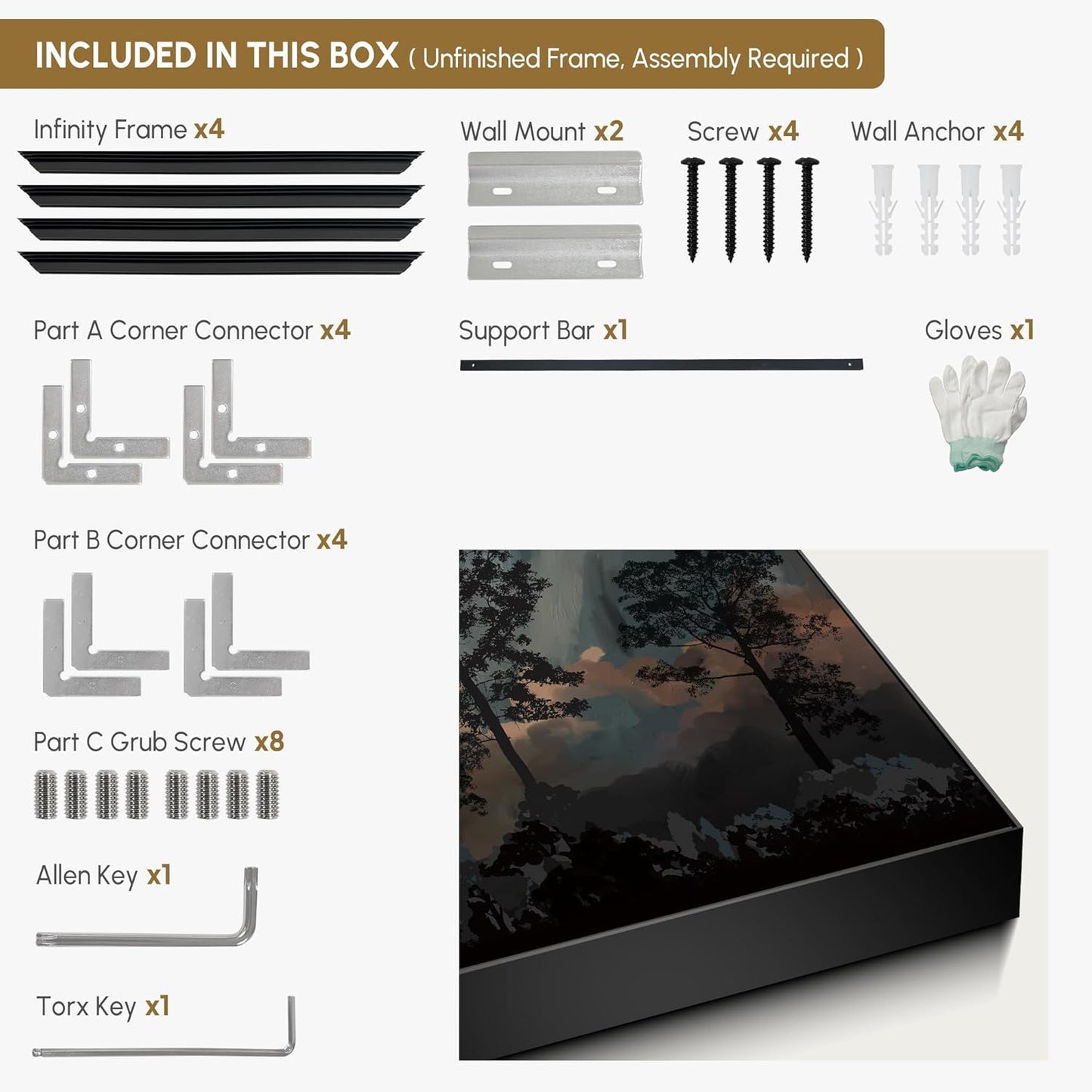 SIGNWIN 24"x46" Extra Large Framed Wall Art Silhouetted Trees at Dusk, Dramatic Forest and Cloudscape for Home Living Room Bedroom Decor (Frame Assembly Required)