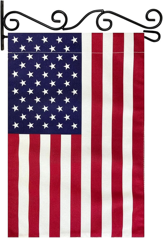 TOPFLAGS American Garden Flag with Wall Garden Flag Hanger Garden Flags Banner Hanger for Wall Outside Yard Small 12x18 Inch