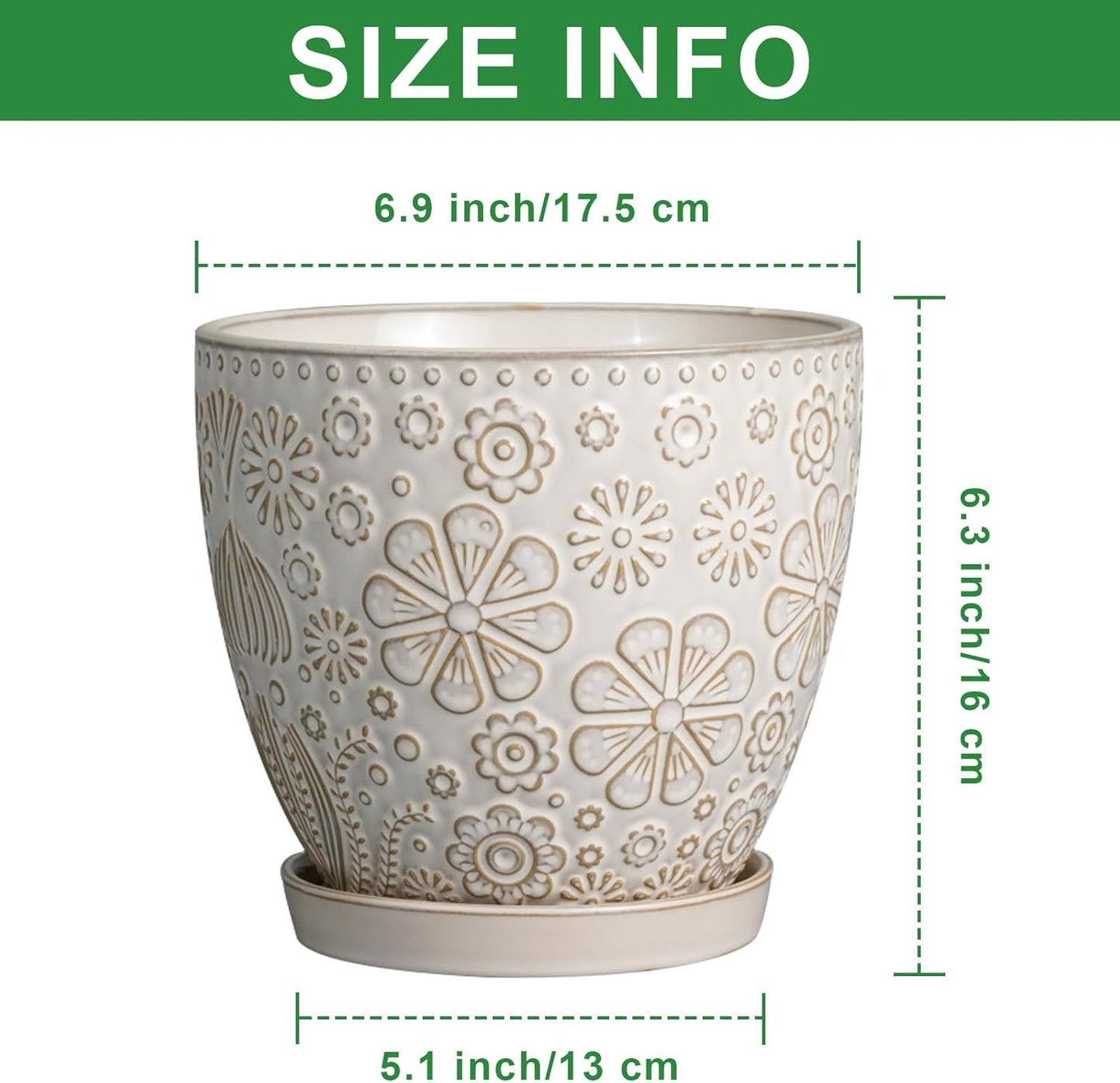6.9 Inch Plant Pot with Drainage Hole and Saucer Ceramic Planter for Indoor Plant Flower Pot for Orchid Succulents Plants White