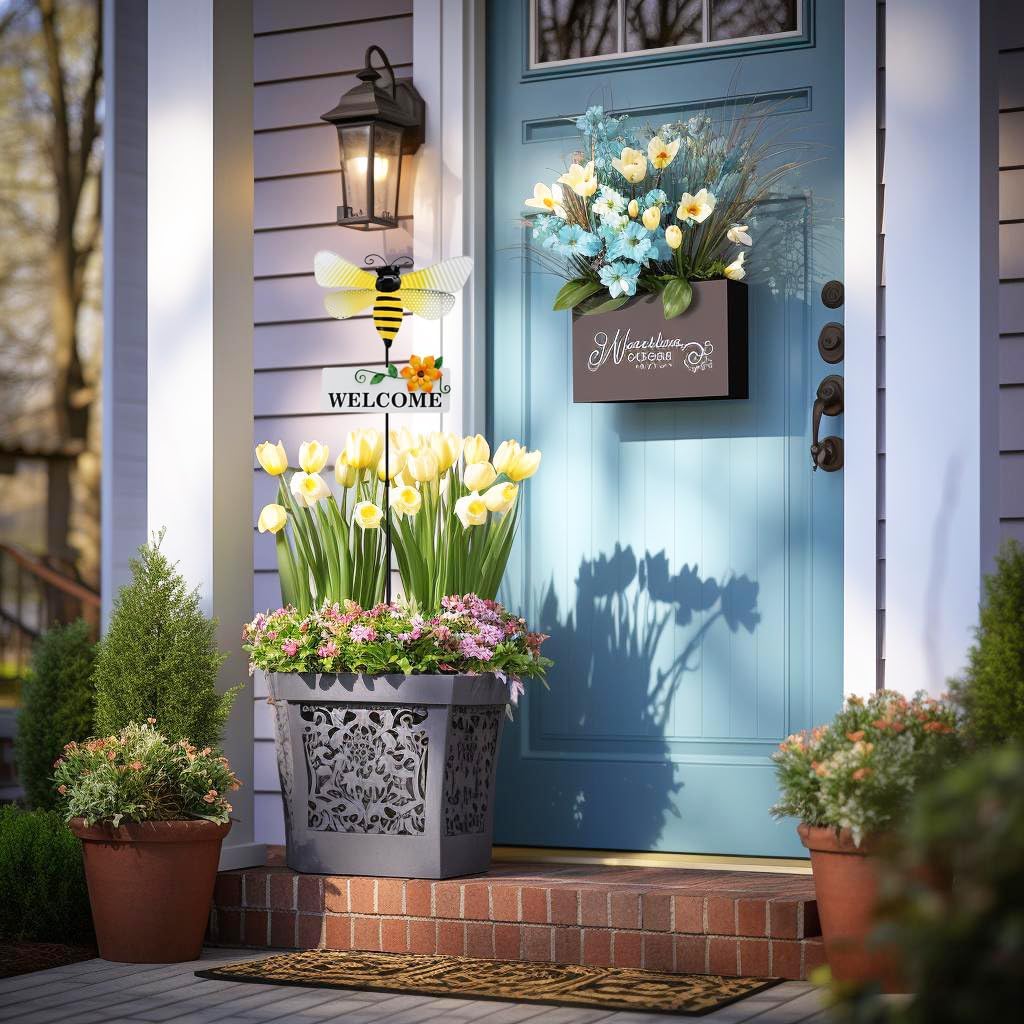 Veclotch 30"" H Metal Bee Garden Stake,Rustic Bee Decorative Yard Stakes Metal Yard Art Ornaments Welcome Sign Outdoor Spring Garden Decor for Patio Lawn Porch Pathway Decor