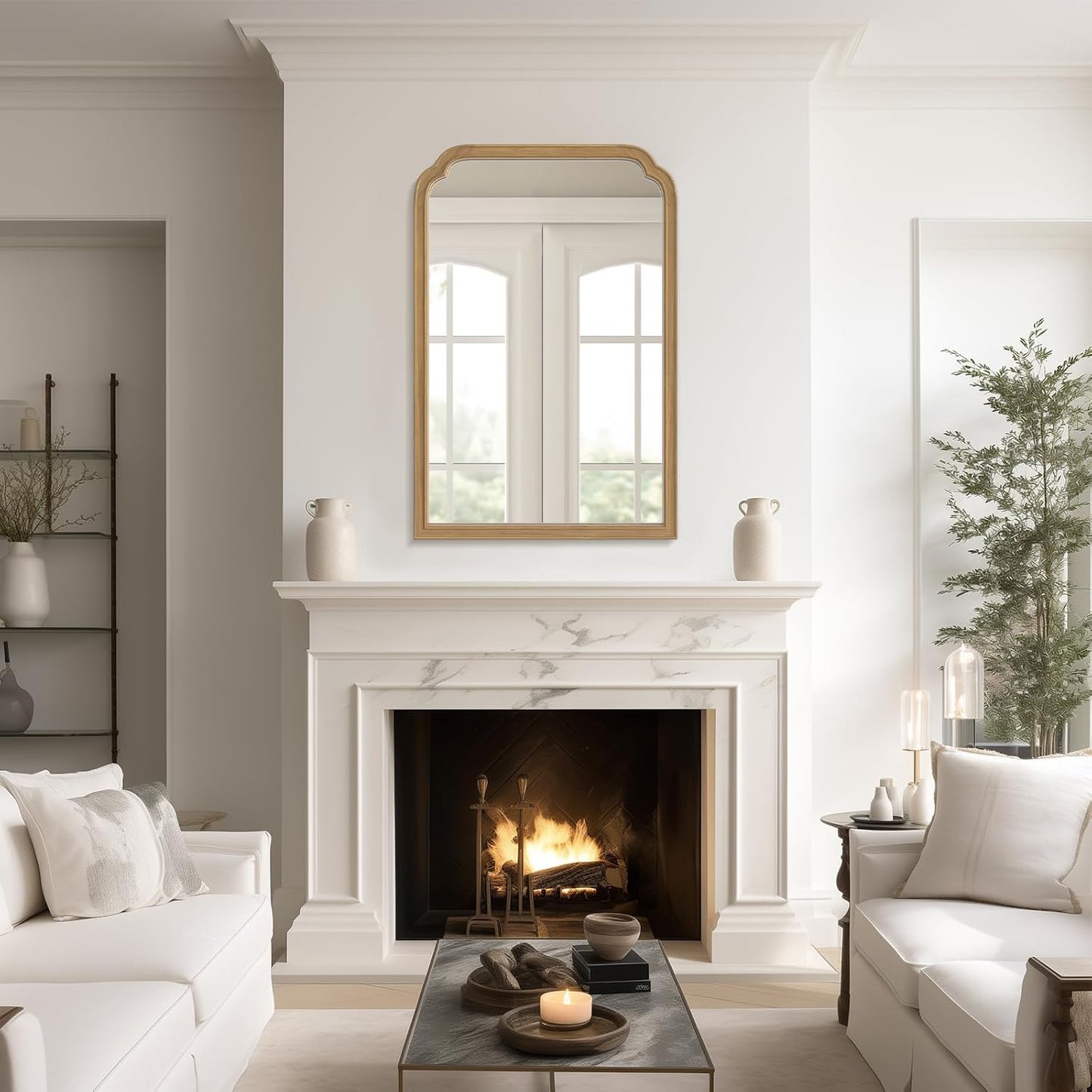 WallBeyond Wood Bathroom Mirrors for Wall Mounted, 24" x 36" Rustic Wood Frame Wall Mirrors Decorative for Living Room or Bedroom Vanity Mirror (Natural Color)