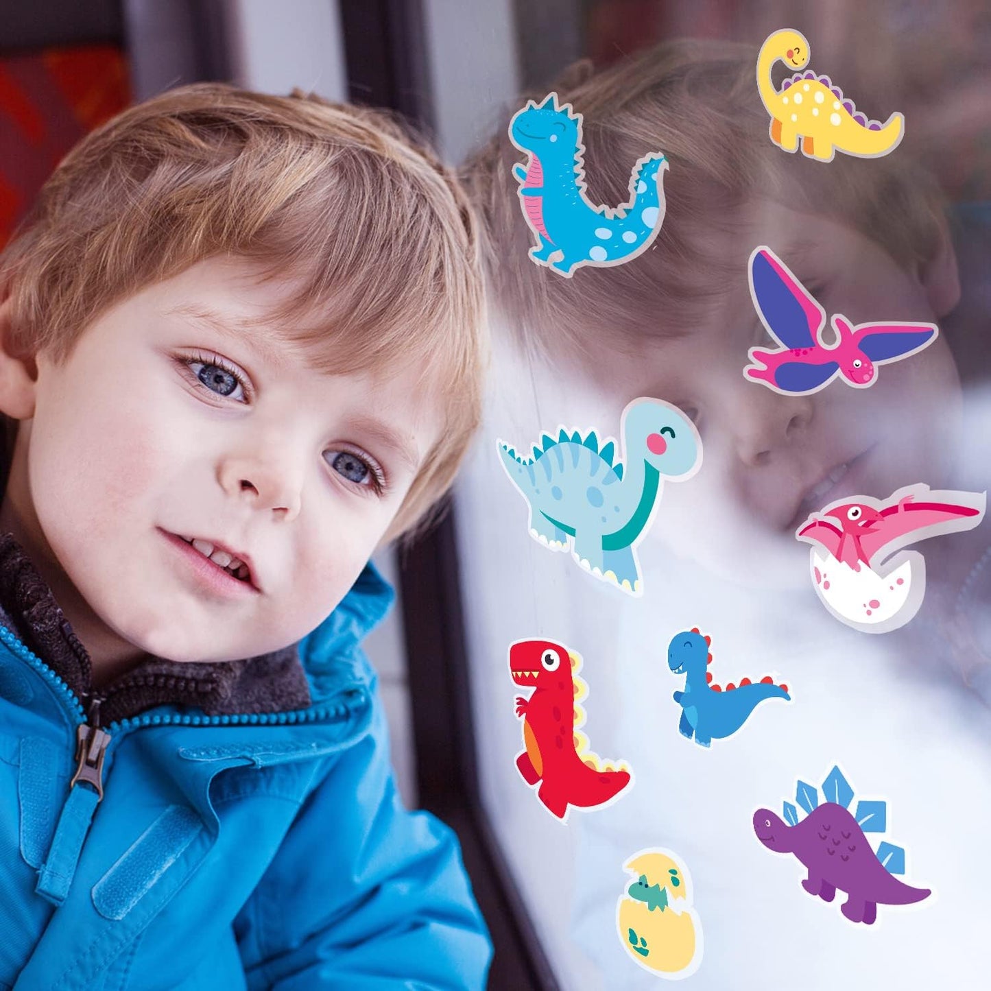 Window Clings Stickers for Kids Window Gel Clings Decals Thick Gel Clings Toddlers and Adults Classroom Home Nursery Airplane Birthday Party Supplies (Dinosaur)