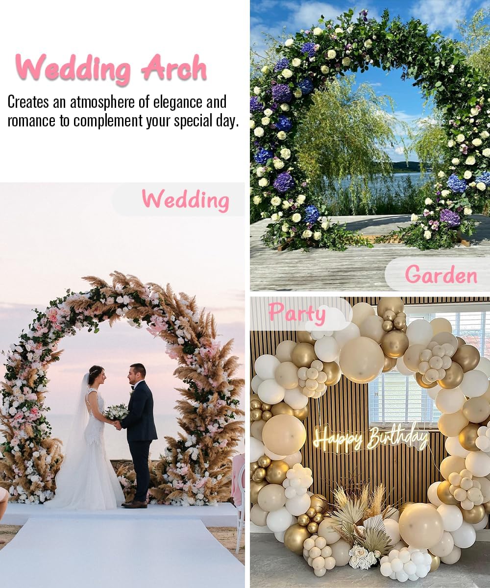 Queension Metal Arch Backdrop Stand 8Ft Wide 7Ft High, Wedding Arch Frame for Wedding Decorations, Balloon Arch Stand with Base for Ceremony, Outdoor Garden Arch Trellis for Climbing Plants, Gold