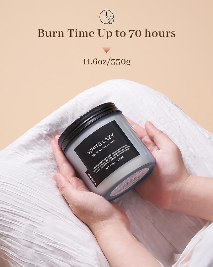 M&SENSE Jasmine & Clean Cotton Spring Scented Candle, 11.6oz Aromatherapy Gifts 2 Wick 70 Hours Long Lasting Burn, Natural Organic Soy Candle, Housewarming Gifts for Dad Mom Friends