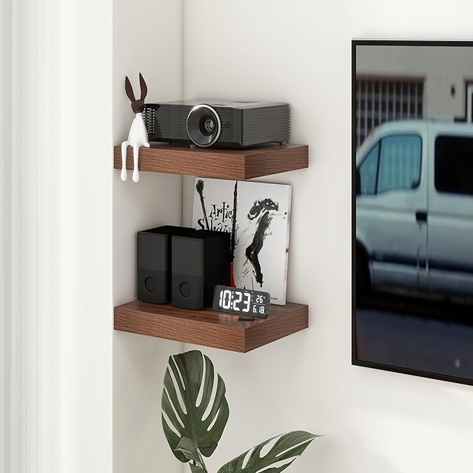 Deep Floating Shelves for Wall | 16 Inch Wide x 12 Inch Deep Floating Shelves Set of 2 | Rustic Walnut Wide Wall Shelves | Bookshelf Laundry Shelf TV Shelf