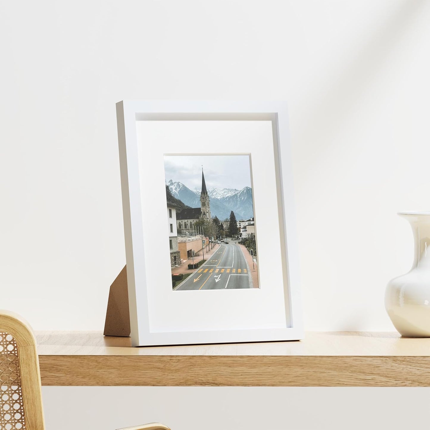 Vittanly 9x12 Picture Frames Set of 9, Shatter Resistant Plexiglass, Display 6x8 Pictures with Mat or 9x12 without Mat, Photo Frames for Wall or Tabletop, Engineered Wood, White