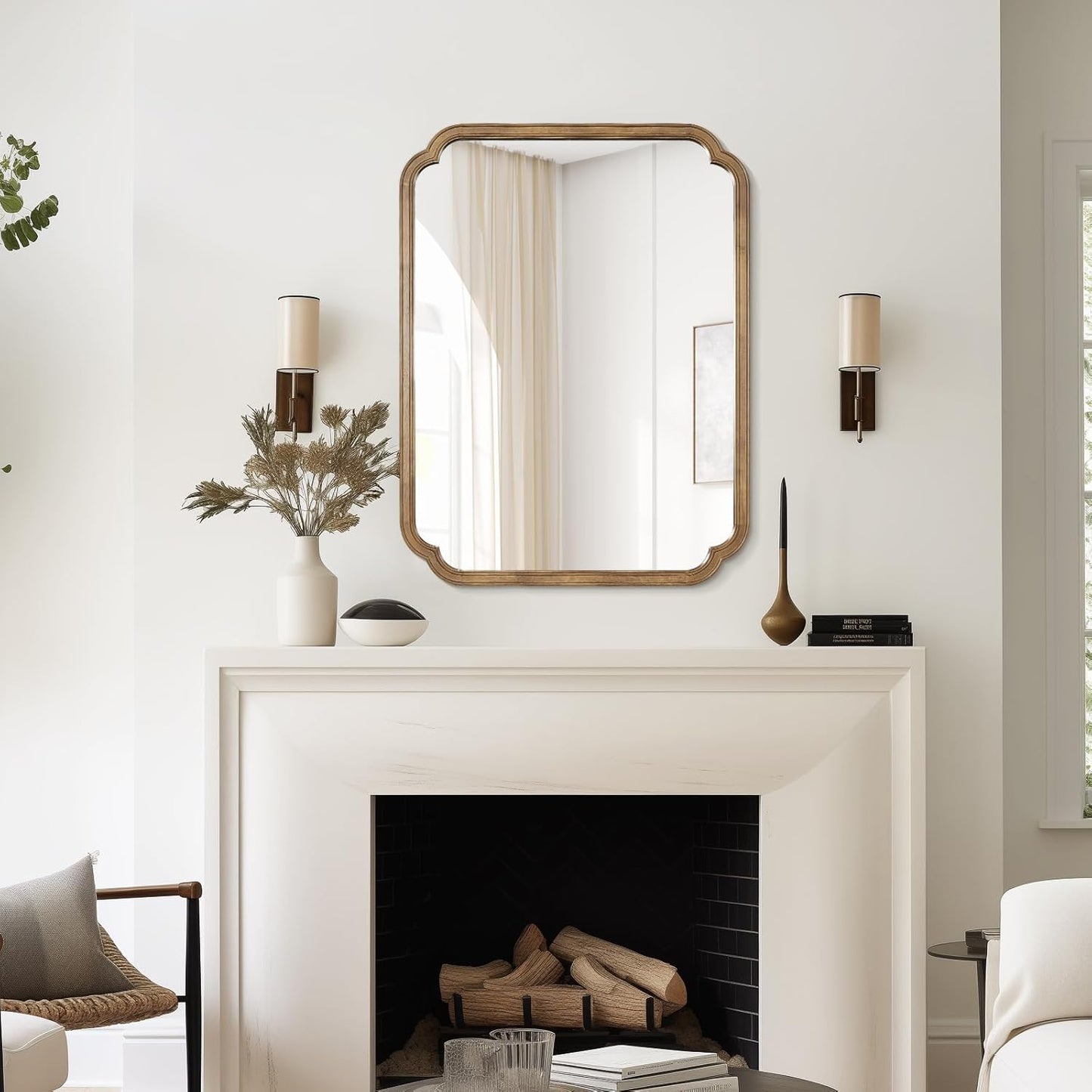 WallBeyond 30" x 40" Rounded Corner Arch Wall Mirror with Wood Frame for Entryway, Living Room or Bedroom Home Decor - Light Woodgrain, Honey-Colored