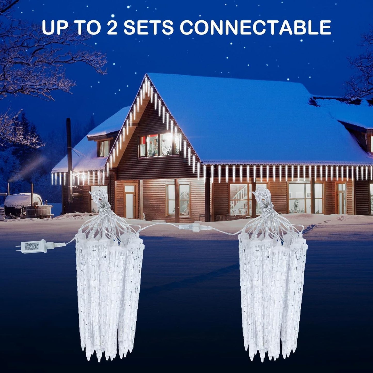 Brightown Christmas Meteor Shower Icicle Lights Outdoor, 2 Pack Total 40ft with 40 Large Tube 960 LED Dropping Effect, Waterproof Decorations for House Eave Roofline, Cool White