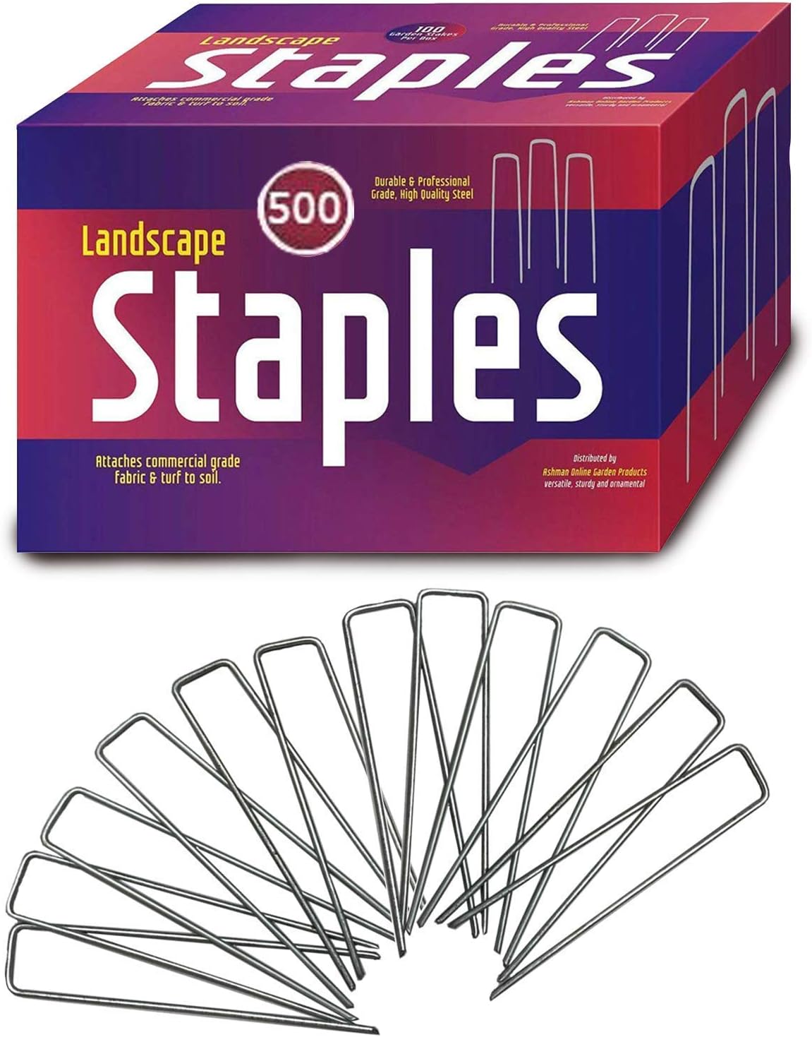 Ashman Galvanized Garden Stakes Landscape Staples and Fence Stake (500 Garden Staples - Heavy Duty & Anti Rust Galvanized)