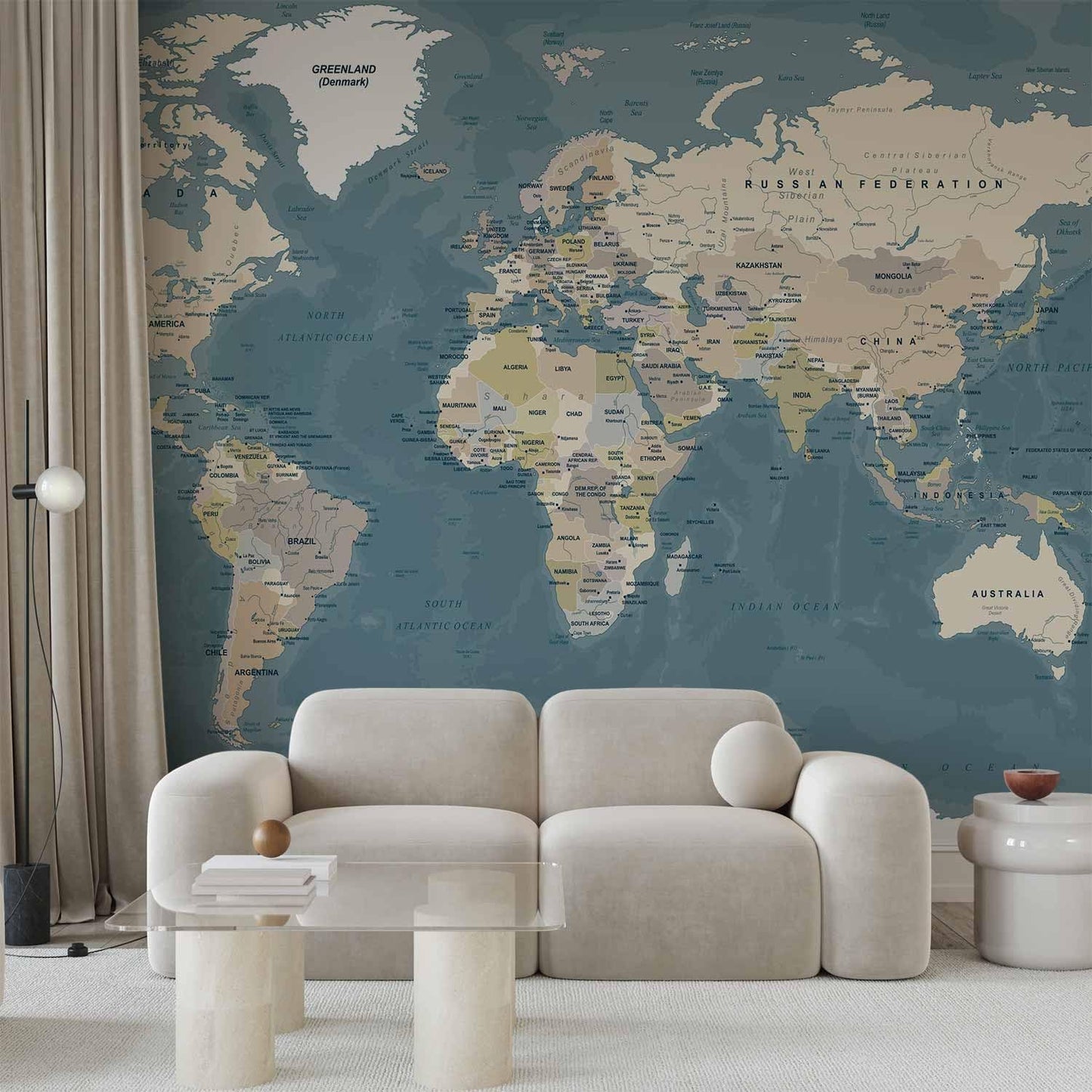 artgeist Premium Wall Mural World Map 118x83 in - XXL Non-Woven Wallpaper Fleece Wall Decor Photo Print Picture Image Design Home Map of The World k-B-0063-a-a