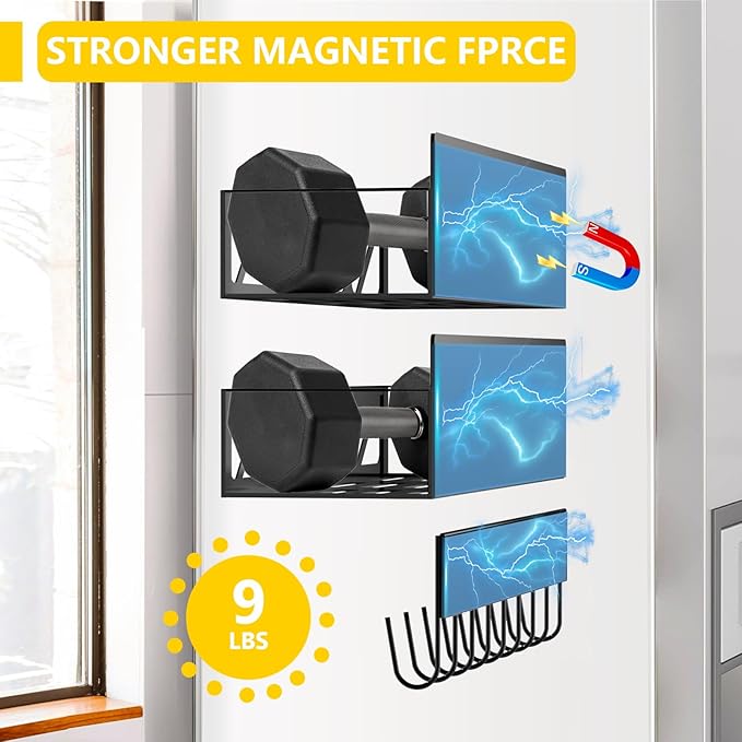 Magnetic Spice Rack Organizer for Fridge Seasoning Organizer for Kitchen storage with Screw or Adhesive Hanging,Magnetic Shelf with Hook for Refrigerator and Oven (3pack)