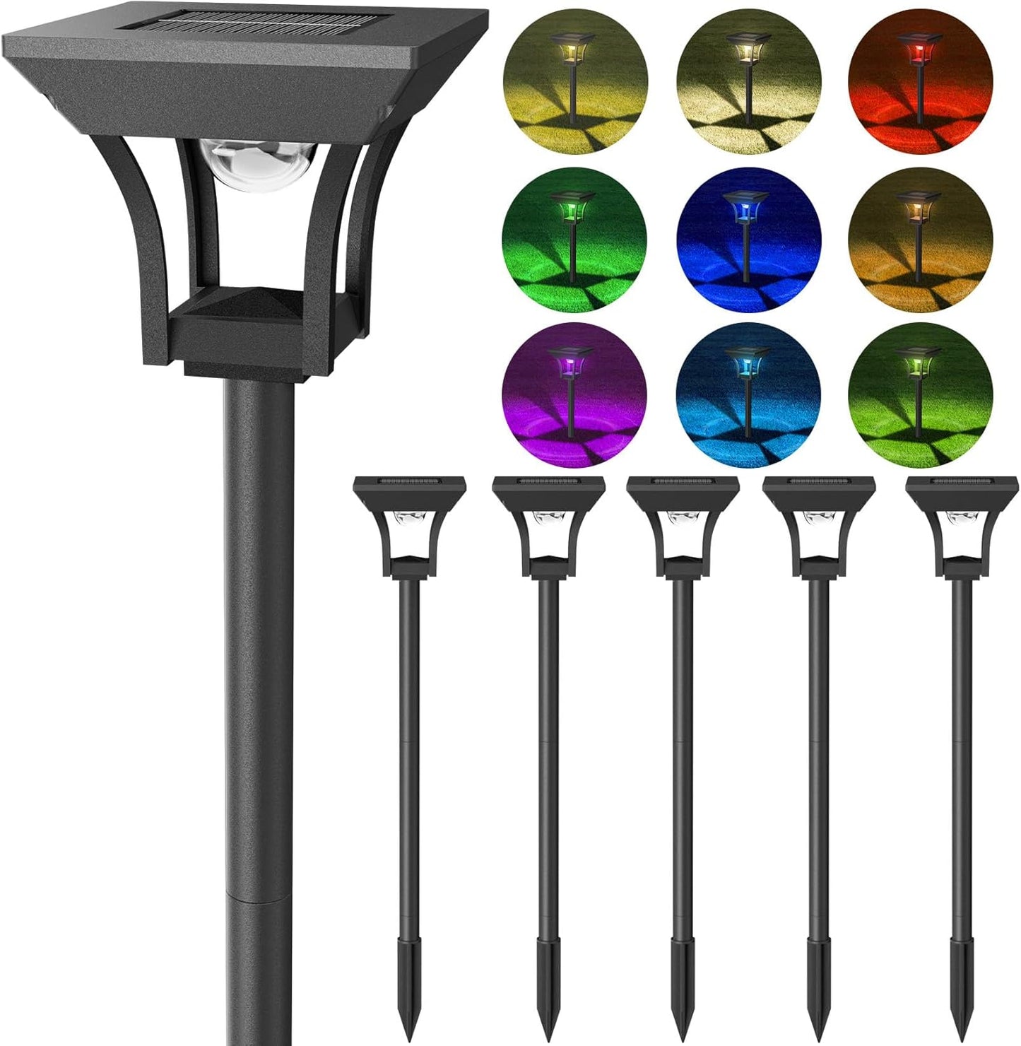 CINOTON 6 Pack RGBCW Solar Pathway Outdoor Lights, 3 Lighting Modes Solar LED Garden Light, IP65 Waterproof Outside Solar Powered Landscape Lighting for Patio Walkway Yard Driveway RGB/Warm/Cold White
