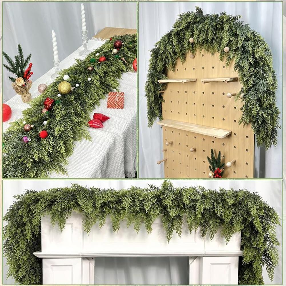 6 Ft Artificial Cedar Garlands – Real Touch Winter Greenery, Realistic Artificial Cedar Tree Christmas Pine Garland Decorations for Table Mantle Wall Indoor Fireplace Holiday Party (4ft, 2)