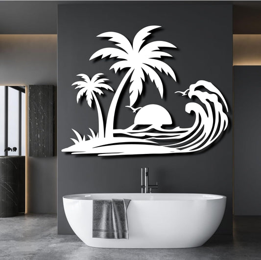 Palm Tree Metal Wall Decor,Palm Tree Metal Wall Art,Metal Palm Tree,Metal Palm Tree Wall Decor,Tropical Metal Wall Art,Beach Wall Decort,Metal Wall Decor (style 1,white,35 L" x 28 W" / 90 x 70 cm)