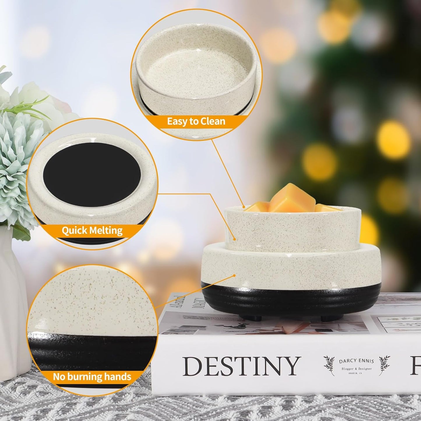 Wax Melts Warmer, Ceramic Candle Melter Melting Wax 3-in-1 Oil Burner Electric Fits Yankee Large Jar, Scented Candle Holder for Home Decor Gifts for Mom Grandma Women Girls