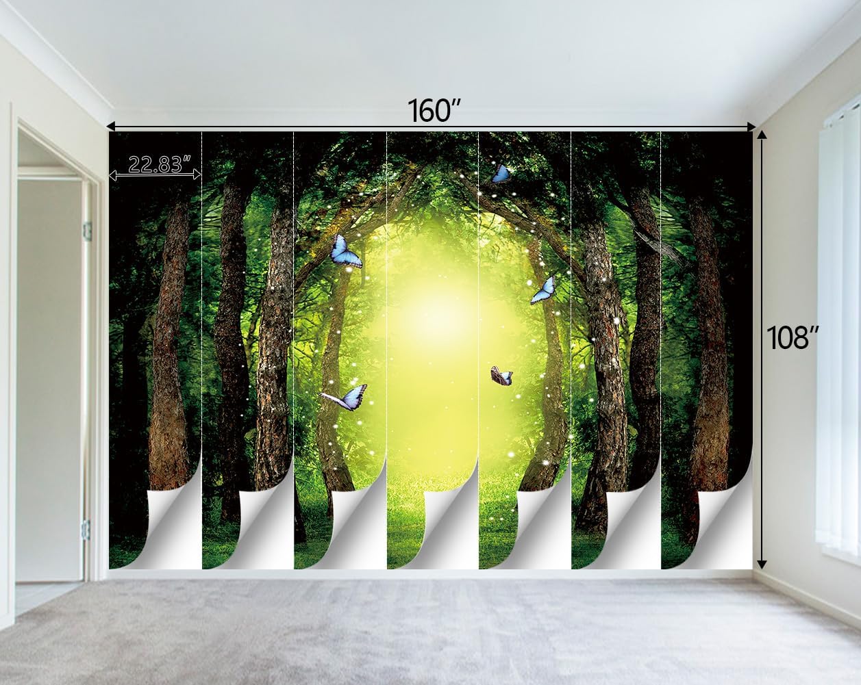 Classy Dream Butterfly Forest Tree Wallpaper for Bedroom Jungle Woodland Wall Mural Living Room Large Woods Adhesive Fabric decorr - 160"x108"（Not Peel and Stick）