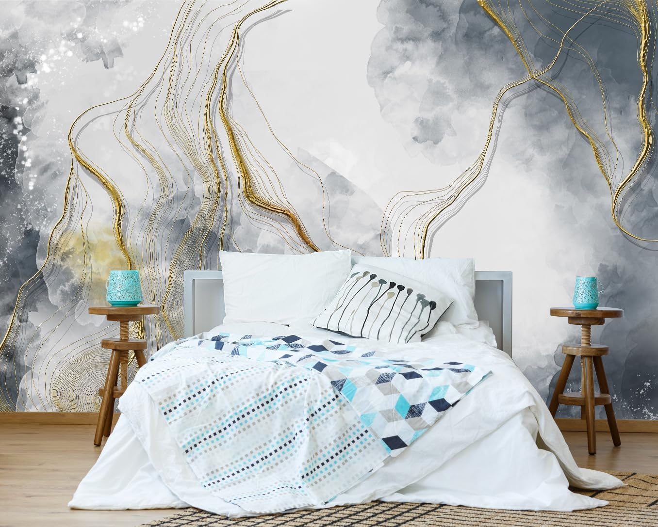 Abstract Grey Marble Wallpaper Large Abstract Gold Wall Mural for Bedroom Living Room Office(Not Peel and Stick)